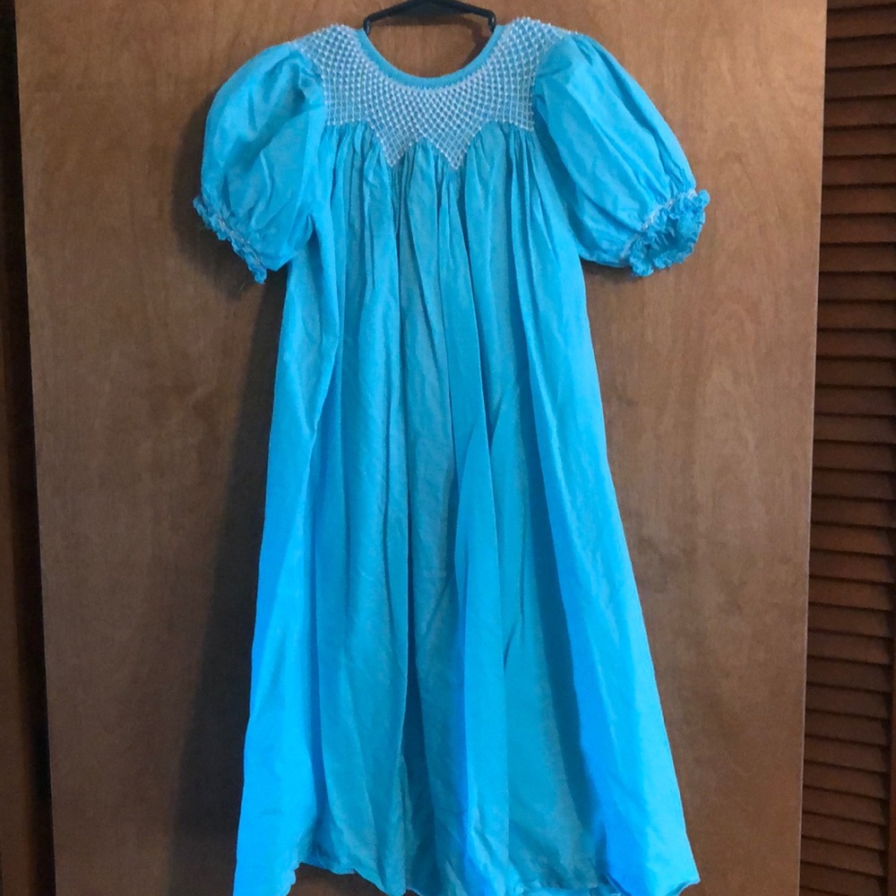 Pearl smocked blue dress
